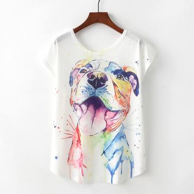 China Anti-Pilling 2018 Summer New Arrival Ink Dogs Print Women Short Shirt for sale