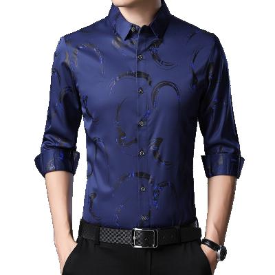 China Peafowl free print long sleeve men shirt latest anti-pilling slim fit man blouse for sale