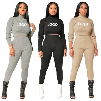 China Breathable High Quality Long Sleeve Women Clothing Accept High Top Autumn Winter Crop Customs Collar Two Piece Set for sale