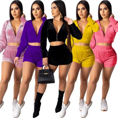 China Two-Piece Waist Set Nylon/Cotton Velor Velor Tracksuits Elastic Short Velor Women Rave Festival Clothing 2 Pieces Set for sale