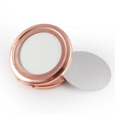 China Rose Gold Blank Metal Compact Mirror Sublimation Pocket Magnifying Mirror for sale