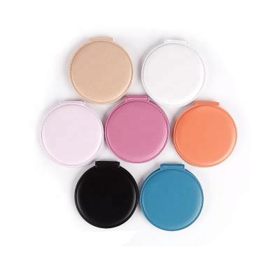 China Round Pocket Mirror Colored PU Leather Plastic Frame Compact Pocket Mirror for sale