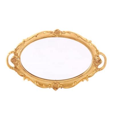 China Fashion Wholesale Vanity Gold Metal Wedding Hotel Glass Mirror Serving Tray Mirror And Wall Mirror for sale