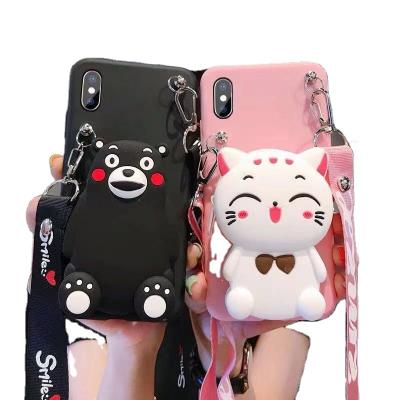 China Cute Soft Cute Cat Wallet Case For iPhone LG OPPO VIVO Realme Oneplus LG OPPO VIVO Realme Oneplus Animal Cover With Lanyard 6 6S 7 8 Plus X XS XR 11 12 Pro Max for sale