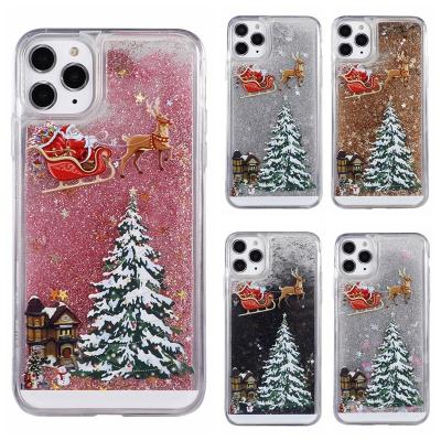 China Tree Pattern Christmas Back Cover Phone Liquid Quicksand Phone Case For iPhone 11 Pro Glitter Cover For Samsung Huawei Xiaomi Realme OPPO for sale