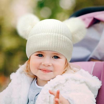 China Winter JOINT Hats Baby Beanie Pure Color Pom Pom Wool Infant Toddler Kid Double Knitted Hat for sale