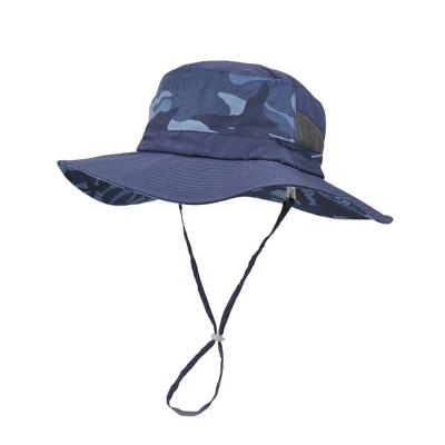 China Image Custom Outdoor 100% Polyester Fishing Hat Fisherman Bucket Hat Blue Camouflage for sale