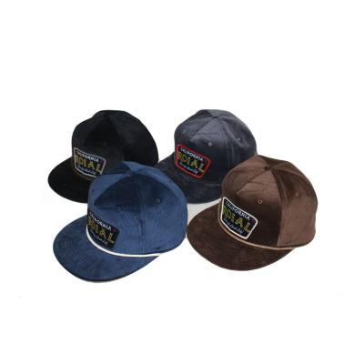 China Common Custom Plain Flat Corduroy Rope Bill Caps On Brim Snapback Hats for sale