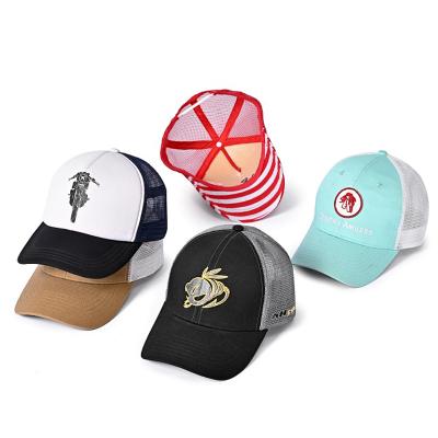 China COMMON Wholesale Custom Designer 6 Panel Embroidered Logo Trucker Hat Printed Snap Back Custom Baseball Cap Fitted Custom Trucker Hat for sale