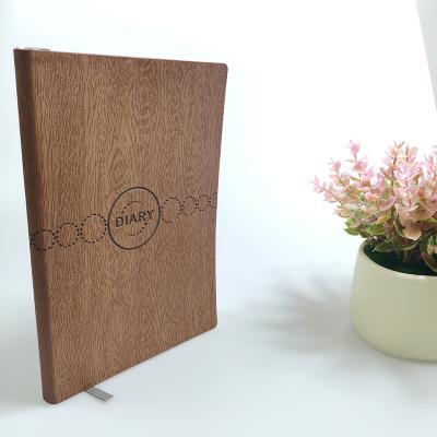 China Wholesale Hardcover Embossed Logo Thermo Pu Leather School Logo Diary Brown Notebook Custom Printing for sale