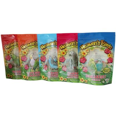 China Recyclable Custom PET Stand With Window Zip Lock Engraving Printing Plastic Shape Packaging Bags For Birds Feed Pet Food Bags for sale