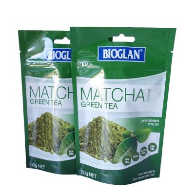 China Recyclable Custom Airtight Aluminum Foil Laminated Matcha Plastic Powder Packaging Bags Small Plastic Zipper Tea Mylar Package Pouch for sale