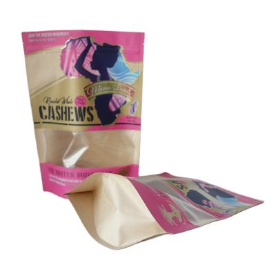 China Cahsews Recyclable Moisture Proof Pouch Custom Shape Window Stand Up Kraft Paper Zip Locknuts Mylar Bags for sale