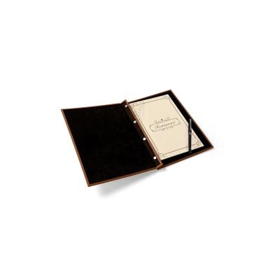 China Recycle Triple Folded Leather A4 Menu Folder Menu Card Holder Restaurant Menu Holder for sale