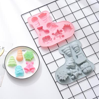 China Manual LOVE'N LV156A 7 Even Christmas Snowman Sock Silicone Tree Viable Tray Mold Rice Cake Baking Mold For Christmas Day for sale