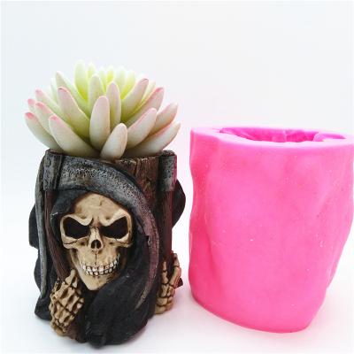 China LOVE'N LV541U Halloween of Death Skull Disposable Concrete Succulent Plant Flowerpot Handmade Silicone Molds for Arts and Crafts for sale