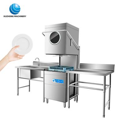 China Commercial Energy Saving Restaurant Dish Washers Automatic Hood Type Stainless Steel Hotel Plate Cleaning for sale