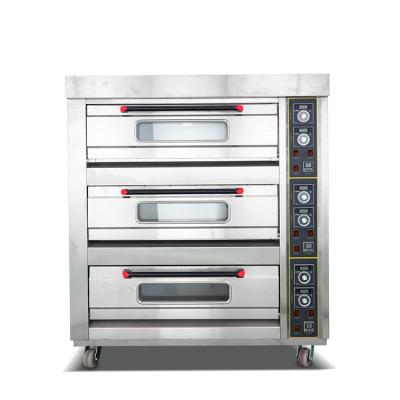 China Baking Industrial electric Oven Control 3 Deck 6 Trays Bakery Equipment for Sale Frozen Pizza Silver Steel Cake Stainless Milk for sale