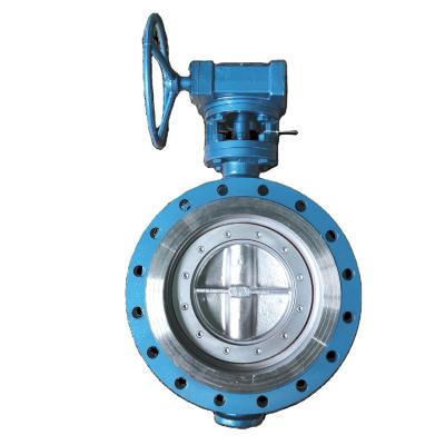 China YUHONG DN350 DN450 Stainless Steel SS316 CF8M Triple Eccentric Double Flange Hard-Seal Butterfly Valve General Price With Hand Wheel for sale