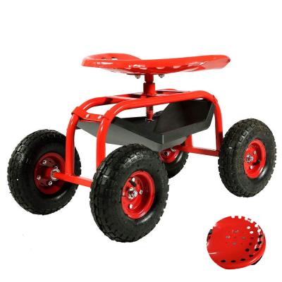 China Good Quality Rolling Garden Cart Rolling Work Seat With Tool Heavy Duty Tray Cart for sale