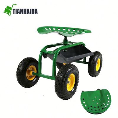 China Outdoor Rolling Garden Work Seat Cart Lawn Yard Patio Cart Rolling Scooter for Planting Rolling Garden Cart for sale