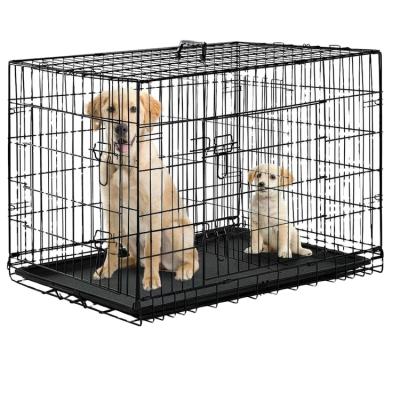 China Large Dog Crate Pet Crates Kennel Viable Double Door Folding Stainless Steel Metal Dog Cage House for sale