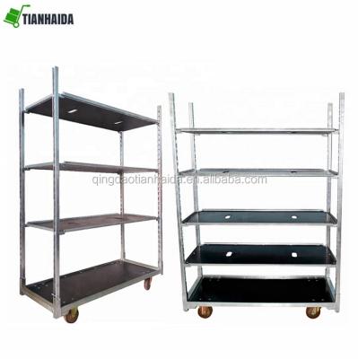 China Durable Steel Frame Plywood Partition Rack Flower Display Pot Cart Danish Dutch Cart for sale