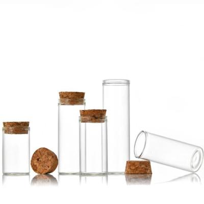 China Small Eco - Friendly Clear Glass Sample Test Tube Vials With Cork Stopper Wooden Jars Wishing Bottles Glass Container for sale