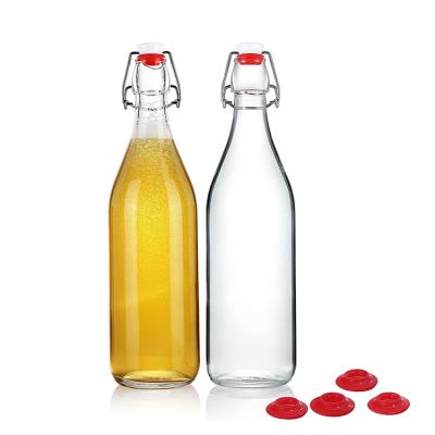 China Glass Bottle 250ml l 250ml 500ml 750ml 1L Bottle Eco-friendly Clear Glass Swing Top for Juice Wholesale Free Sample for sale