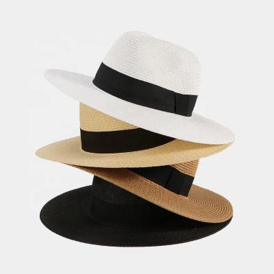 China Custom Wide Beach Straw Fedora Hats Edge Dongkuan Logo Straw Panama Hat Wholesale Summer Character for sale