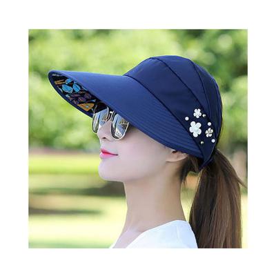 China Flower Eco-friendly Outdoor Sun Visor Dongkuan Pearl Brim Sun Visor Hat Cotton Soft Wide Sun Visor Hats For Women for sale