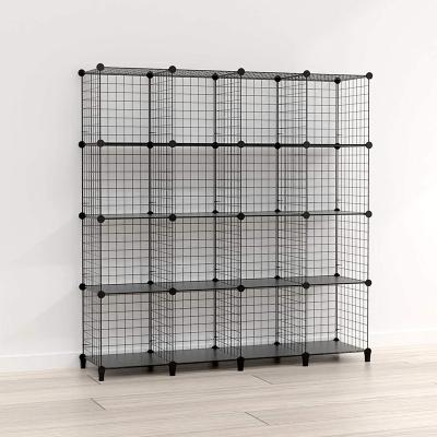 China (Size) Zinghe Metal Wire Storage Modular 16 Tier Cube Cabinet 4 Row 16 Cube Cabinet Adjustable and Metal Mesh Wire Storage Rack for sale