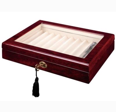 China Handmade Wood Pen Display Case Storage and Fountain Pen Collector Organizer Box with Stained Glass for sale