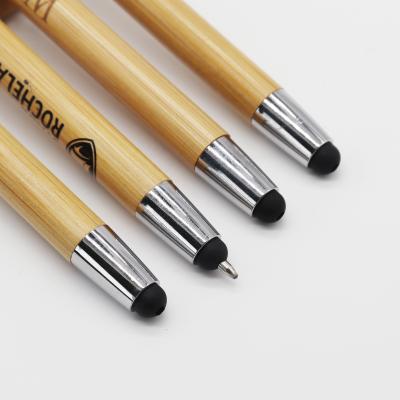 China Promotional Stylus Pen Making Promotional Custom Printed Logo Ballpoint Pen Bamboo Tip With Plastic Accessory for sale