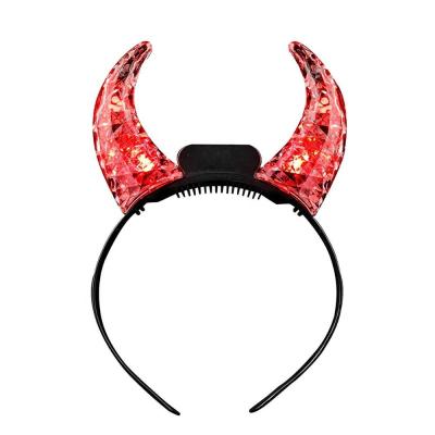 China LED Leprechaun Headband Halloween Demon Horn Crystal Plastic Red Headband for sale