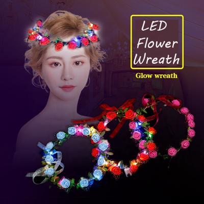 China Chrismas Wedding Gift for Guest LED Instant Flower Headband Wholesale Women Flower LED Headband Flower Crown for sale