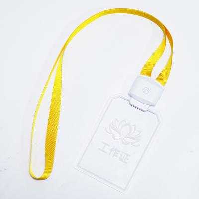 China Metal Loop Party Decorations OEM Laser Engraved LOGO Customized Shape Light Up Acrylic ID Card For Christmas Party With Holder LED Lanyard for sale