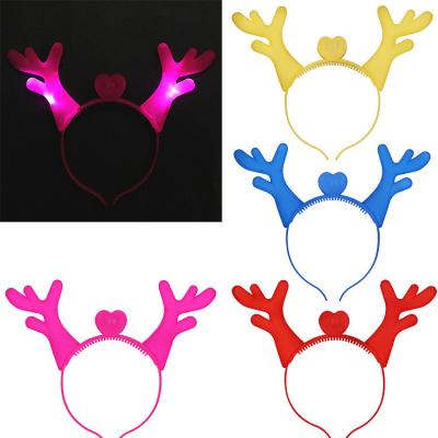 China Plastic+ pp Wholesale Decorative Cute Christmas Reindeer LED Antler Headband For Christmas LED Multicolor Flashing Headband for sale