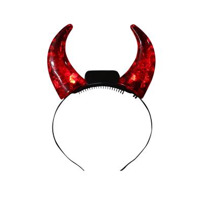 China Fashion Christmas Party Using Red LED Headband With Battery Operated For Adults Children LED Crystal Plastic Horn Headband Manufacturer for sale