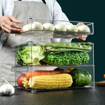 China PET 2404 Motion Refrigerator Kitchen Food Egg Storage Stackable Barrel 32*20.5*5CM Heatable Transparent for sale