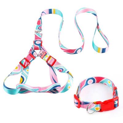 China New Style Factory Collar Leash Stocked 3-1 Harness Set Hawaii Printing Ribbon Dog Walking Set for sale