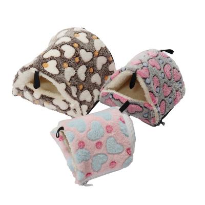 China Coral Fleece Stocked Dot Printing Small Moss Pet House Hanging Hamster Bed With Zipper For Small Animals for sale