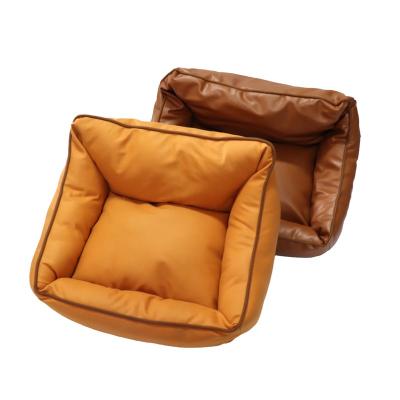 China Waterproof High Quality Faux PU Leather Pet Bed With Contrast Piping for sale