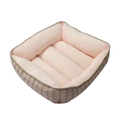 China Stocked printing checked warm four season pet lounge sofa for kitty and dog with stitching lines in the bottom for sale