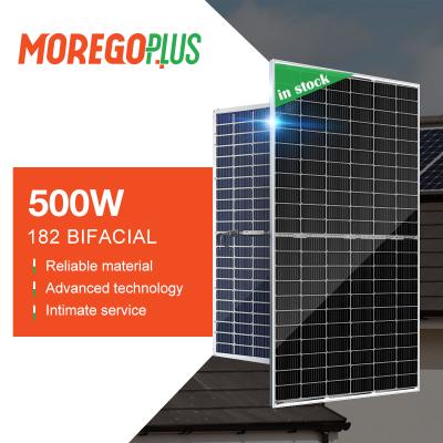 China China Solar Panel Factory Moregoplus Clear Glass Solar Panels 500W Double Bifacial PV Module 182mmx182mm for sale