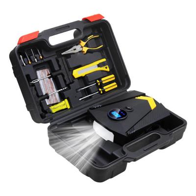 China Hot Auto Light Vendor Tool Kit Car Air Compressor Plastic Box Compressor Inflator With Tire Repair Tools for sale