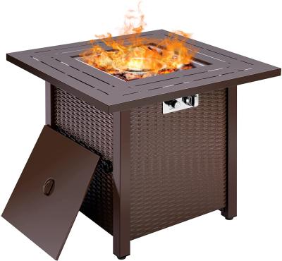 China 28 Inch 50,000 BTU Small Portable Propane Fire Pit With Lava Stone Wicker Look for sale