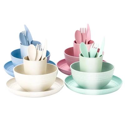 China Degradable Hot Selling Household Travel Viable Straw Bowl Dish Water Cup Wheat Tableware Western Knife Fork Spoon Degradable Portable Set for sale