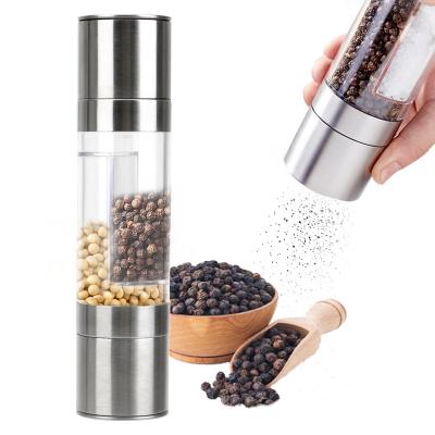 China Amazon Sustainable Hot Selling 2 Head Double-in-1 Pepper Grinder Stainless Steel Household Adjustable Kitchen Hand Tools for sale