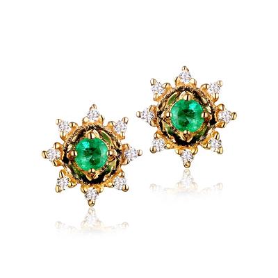 China Nickel Free Tasty Solid Gold Studs Earrings Jewelry 14K 18K Gold Sun Shape Emerald Earrings for sale